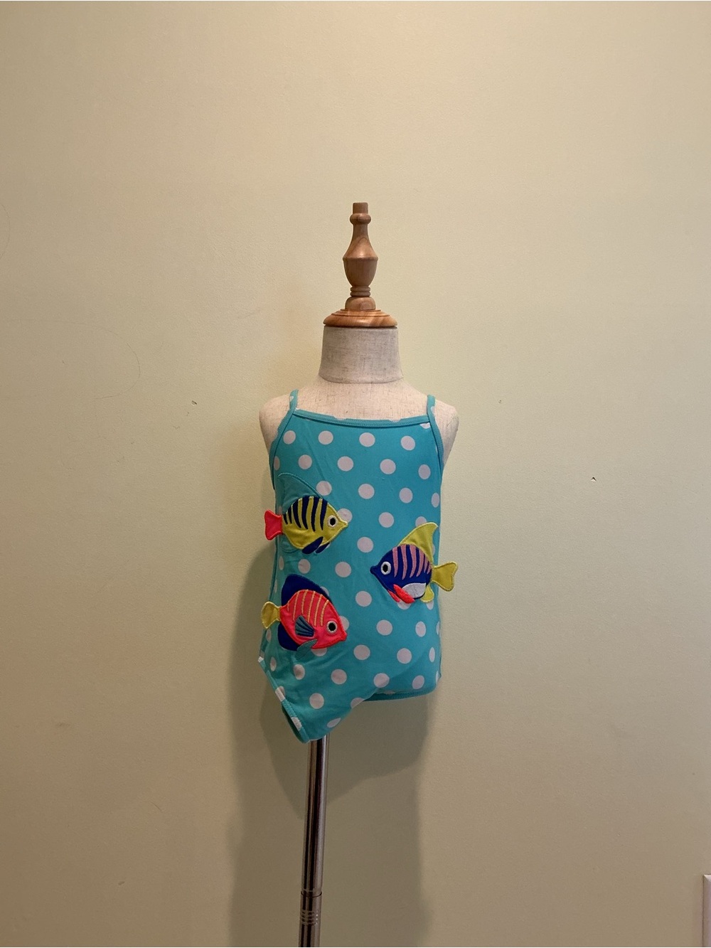 Gymboree Turquoise Polka Dot One-Piece Swimsuit with Colorful Fish Appliqués